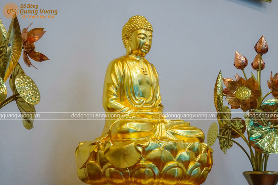 Tượng Phật A Di Đà bằng đồng dát vàng cao 59cm cực độc đáo