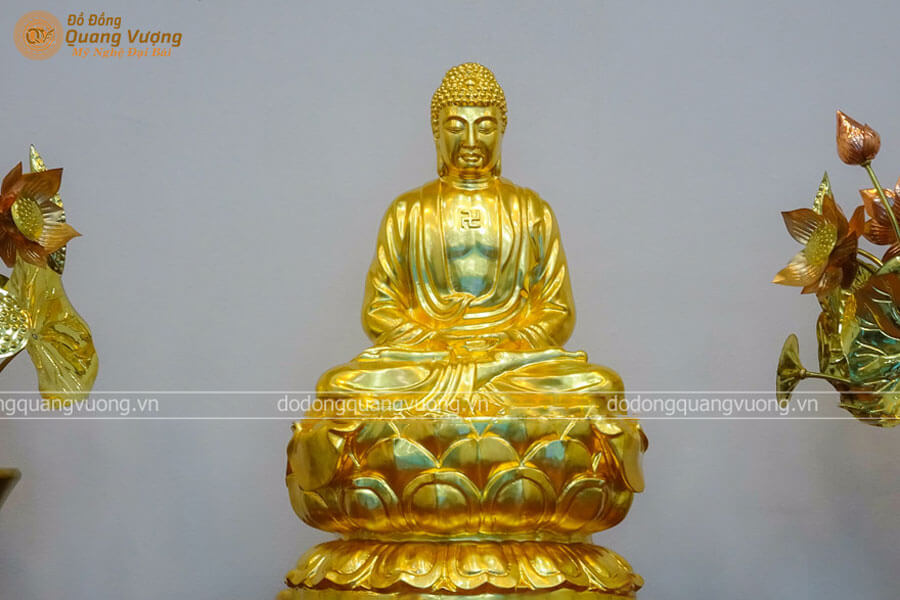 Tượng Phật A Di Đà bằng đồng dát vàng cao 59cm cực độc đáo