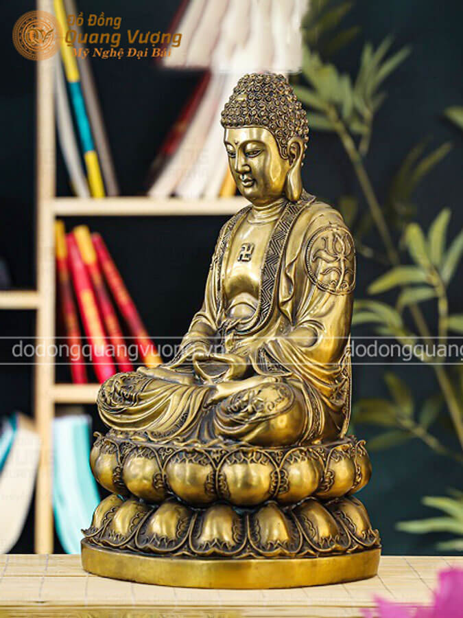 Tượng Phật A Di Đà ngồi tọa đài hoa sen bằng đồng cao 36cm