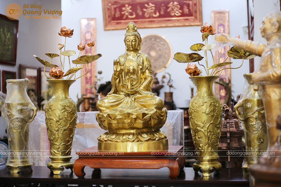 Tượng Phật Bà Quan Âm bằng đồng catut cao 84cm cực đẹp