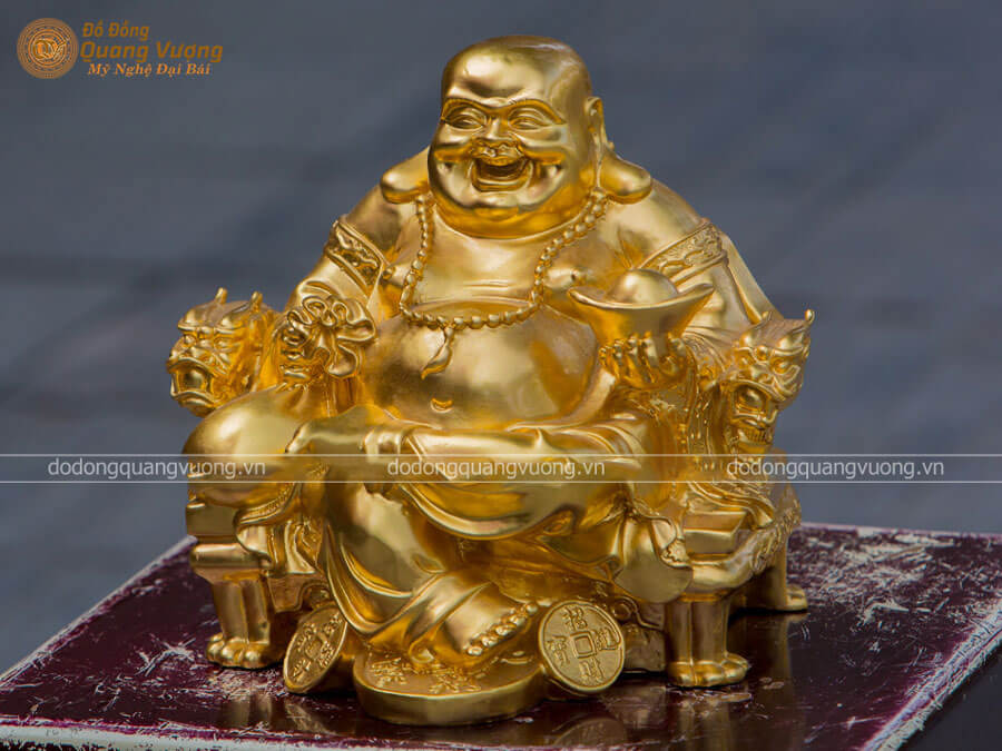 Tượng Phật Di Lạc ngồi ngai bằng đồng mạ vàng 9999 cao 39cm