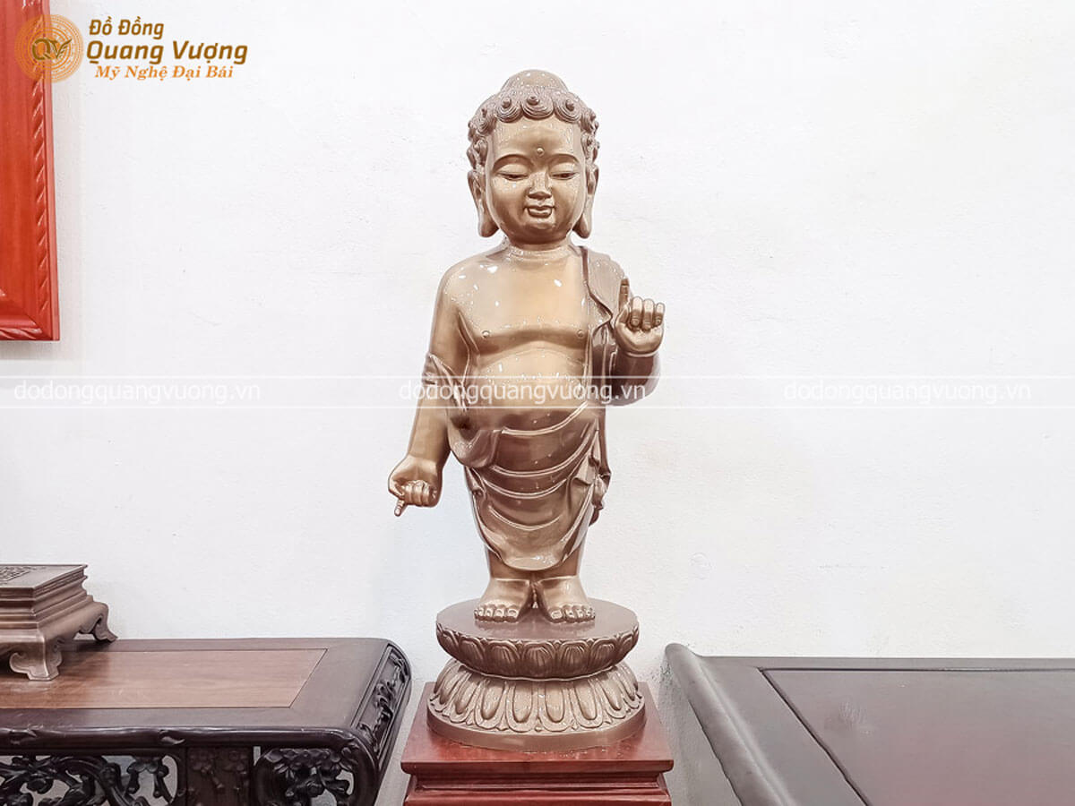 Tượng Phật Thích Ca Đản Sinh bằng đồng đỏ cao 84cm